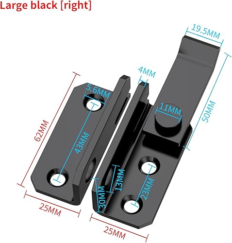 Miniatura 2 de Pestillo abatible para puerta derecha, cerradura de puerta de seguridad, cierre de perno deslizante para gabinete de granero, jaula de mascotas,