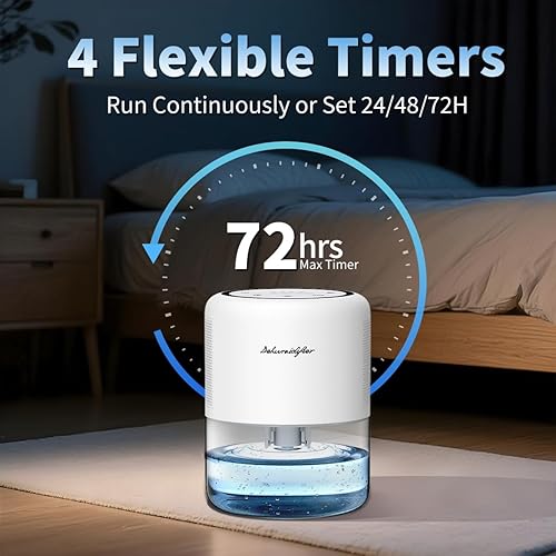 Miniatura 6 de Deshumidificador pequeño de 44 onzas (1.3 L) para el hogar, deshumidificador portátil silencioso de apagado automático con 3 modos, 10 luces de