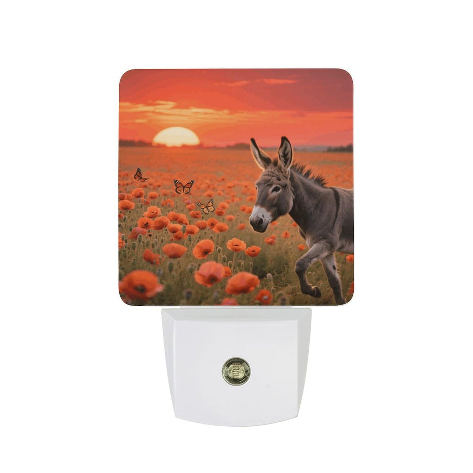 FodPand Night Light Plug Into Wall with Dusk to Dawn Sensor 0.5w Modern LED Donkey & Butterflie Plug in Night Lamp Warm White Glow Nightlight for Bedroom Hallway Kitchen Bathroom Stairs Corridor