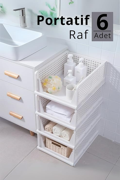Mithra Life 6 Bölmeli Kayar Raf Organizer Dolap İçi Kıyafet Düzenleyici Beyaz 45x35 cm MIT1262