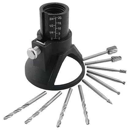 WHYHKJ HSS Woodworking Locator Set Cutting Guide Attachment Kit (1 x Cutting Guide; 4 x Drill; 6 x HSS Routing Router Bits) Carving Rotary For Dremel Rotary Tool