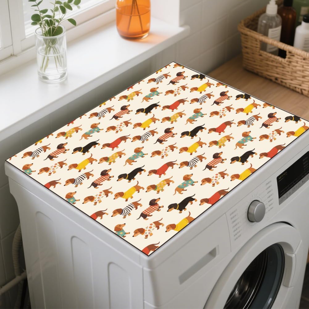 GLOBLELAND Funny Bulldog Washer Dryer Dust Cover Mat for Laundry Room 23.6x19.7 inch Dog Washing Machine Top Protector Pads Non Slip Dust Covers Wahable Absorbent Pet Feeding Mat for Dogs Cats