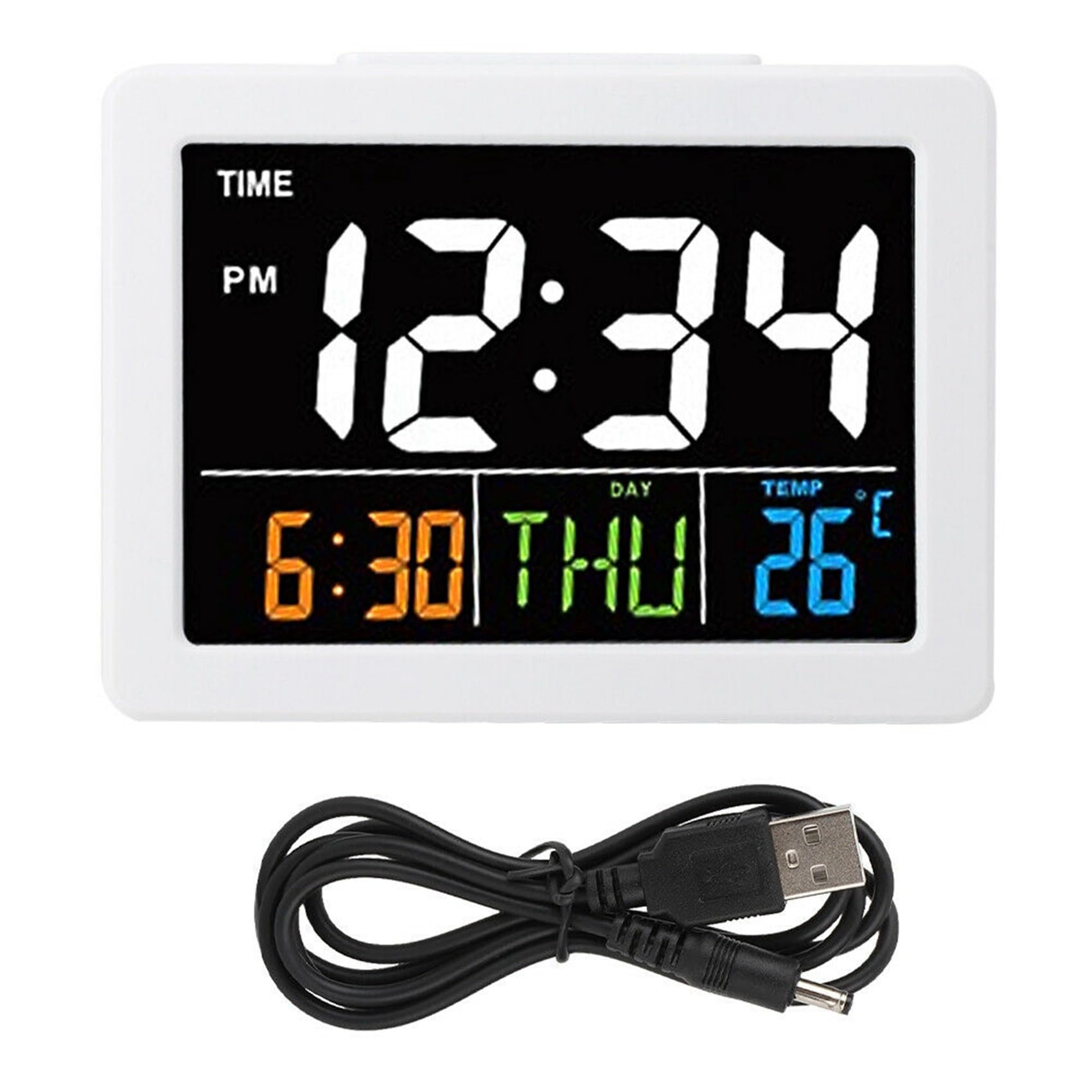 3 x kolorowy budzik na biurko LCD z dużym ekranem i wyświetlaczem daty temperatury