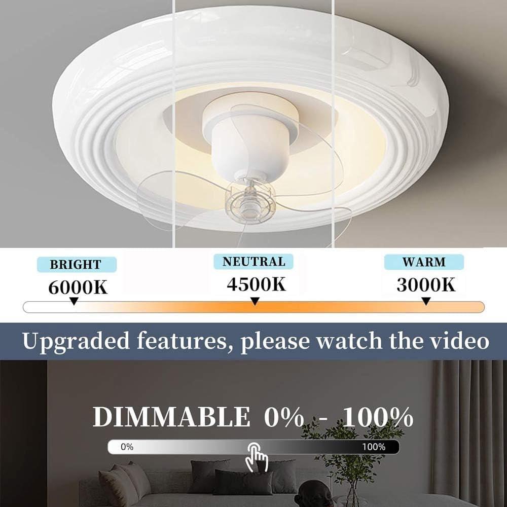 Round LED Ceiling Fans with Lights, Modern Minimalist Flush Mount Ceiling Fan with Lights and Remote, 6 Wind Speeds Low Profile Ceiling Fan for Bedroom, Dining Room and Kitchen