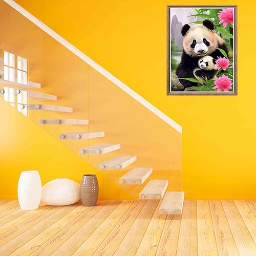 Miniatura 3 de Bimkole Kits de pintura de diamantes 5D Panda, taladro completo de animales de flores, juego de bordado de diamantes de imitación de pintura con