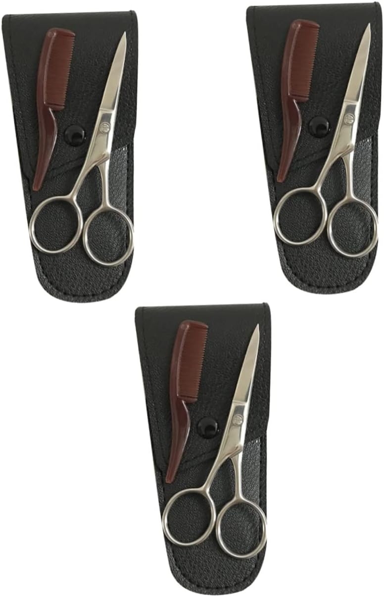3sets Stainless Steel Eyebrow Trimmer Kit Brow Shaping for Men Mustache and Beard Trimming Barber Shop Home Use Professional Grooming Tool