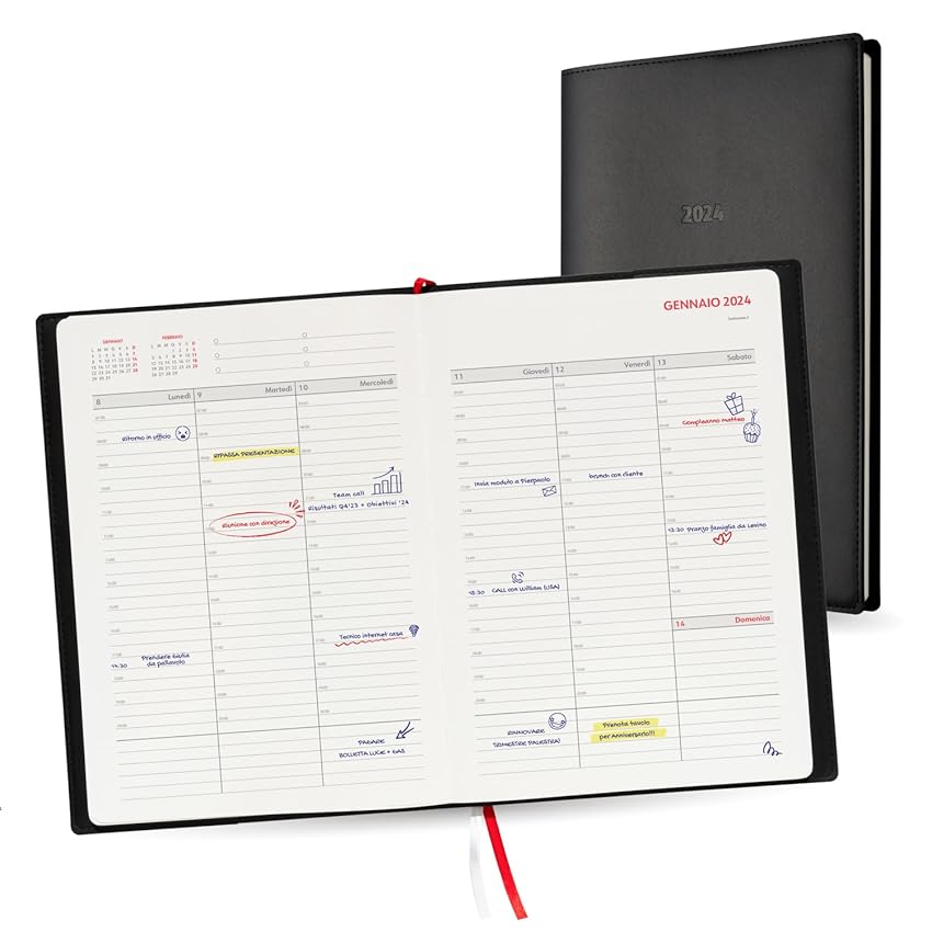 Immagine del prodotto Grupo Erik: Agenda Planner 2024 in Italiano - Agenda Settimanale 2024 Formato A4, Agenda per Appuntamenti, Intervalli di 30 minuti e spazio note, Copertina Morbida, Planner Annuale e Mensile