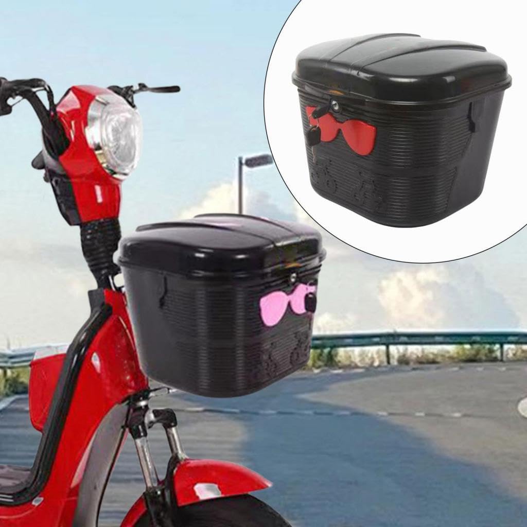 F Fityle Panier Avant de vélo électrique, Support de Chargement de vélo avec Serrure, Installation Facile, Robuste avec Couvercle, boîte de Rangement pour Le