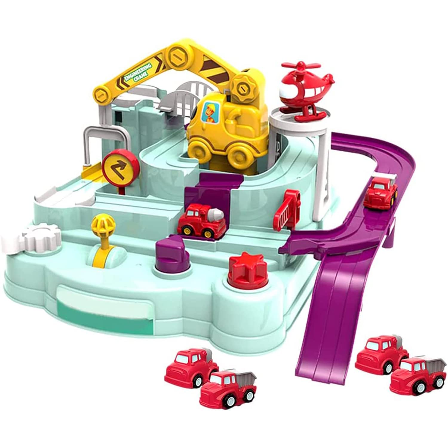 Adventure Rescue Truck Toy Set for Kids, Mechanical linkage Rail Car Race Track Parking Interactive Preschool Educational Toys for Boys and Girls 3 4 5 6 7 8 Years (Truck Adventure)
