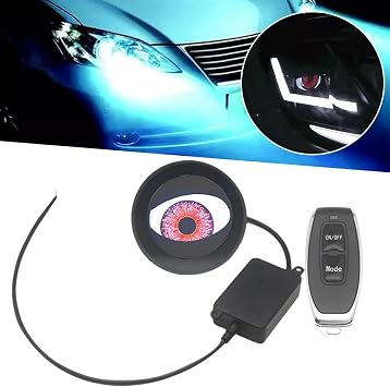 3D Eye Lights For Car,Devil Eye Demon Evil Eyes Headlight,New USB LED Dynamic Devil Eye 12V Headlights for Any Car Model,Red/Blue/Green Devil Eye Mini Projector Lamp with Remote Control (2PCS)