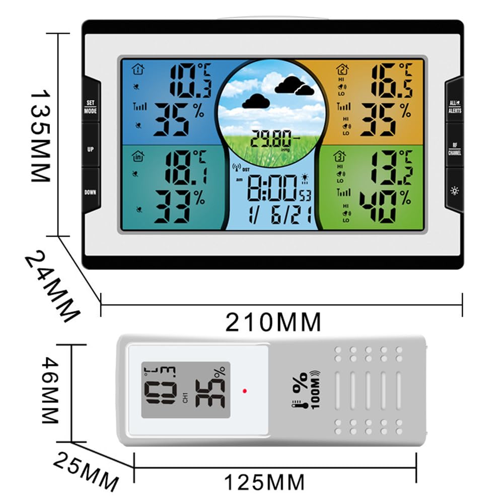 Wielofunkcyjny bezprzewodowy zegar pogodowy, stacja pogodowa z 3 czujnikami zewnętrznymi, cyfrowy ścienny miernik temperatury i wilgotności, elektroniczny budzik, prognoza pogody dla domowego ogrodu