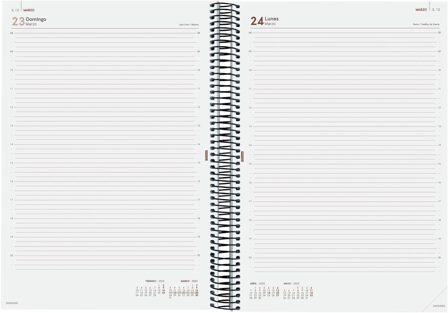 Finocam - Spiral Agenda Year 2025 1 Day Page January 2025 - December 2025 (12 months) Black Spanish