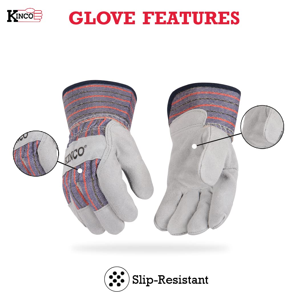 Kinco Kids' Suede Cowhide Palm with Safety Cuff - Work Gloves