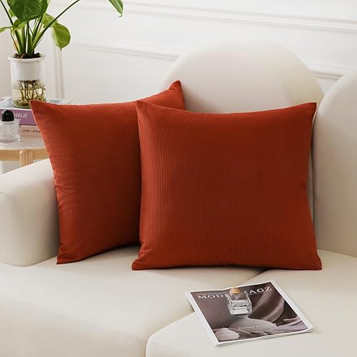 JIAHANNHA Juego de 2 fundas de almohada de terciopelo azul gris de 24 x 24 pulgadas, fundas de cojín cuadradas con diseño de rayas suaves y