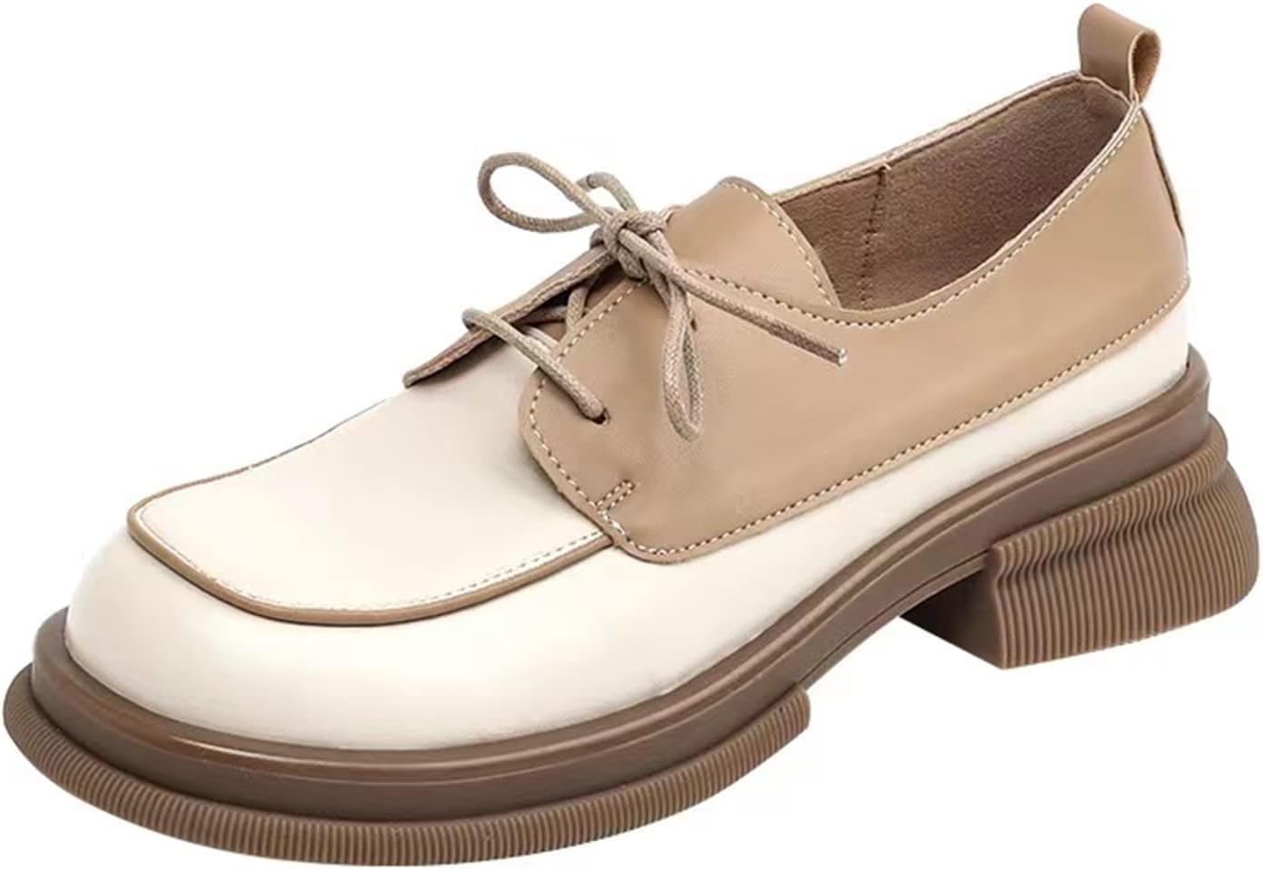 TNXZ Platform Loafers for Girl Lace Up Square-Toe Chunky Peny Loafer Shoes Casual Fashion Work Dress Shoes