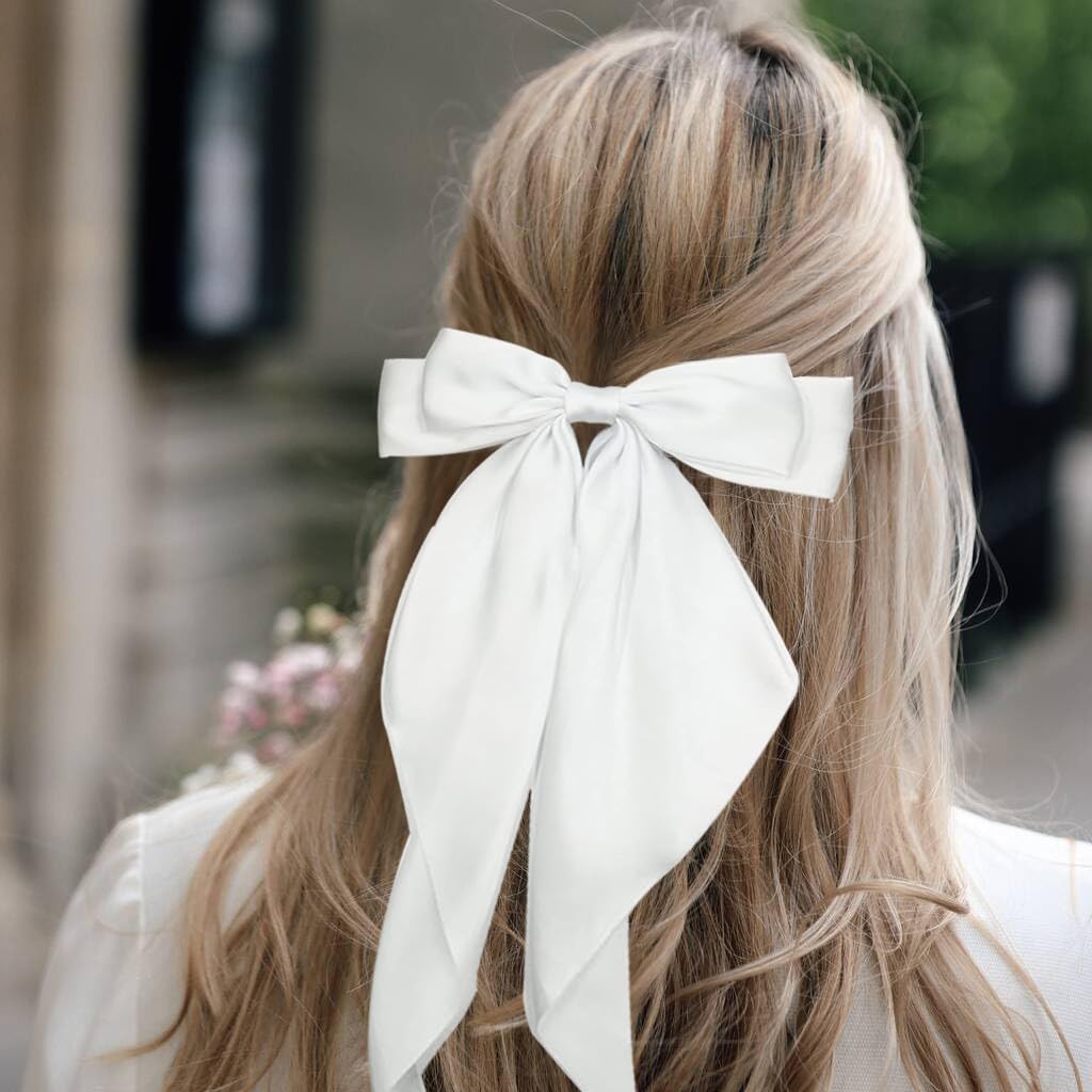 2Pcs Satin Hair Bows Ribbon Barrettes Clip Large French Bowknot Hairpin for Women Girls - Image 2