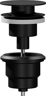 AQG - Válvula Clic-Clac Universal para Lavabo - Tapón Plano - Compatible con Rebosadero y Sin Rebosadero - Diseño Elegante y Alta Durabilidad (Negro)