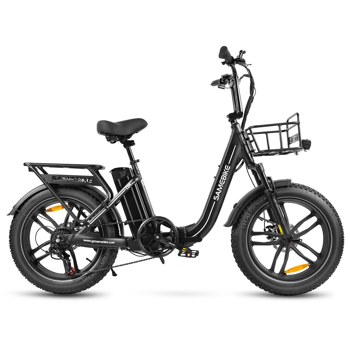SAMEBIKE Bici Elettrica Pieghevole C05 Pro, Telaio Passante, Pneumatici Grossi 20x4.0, Motore 250W EU, Batteria Rimovibile 36V 13Ah, Sospensione Doppia, Cambio 7 Velocità, Per Uso Urbano e Outdoor
