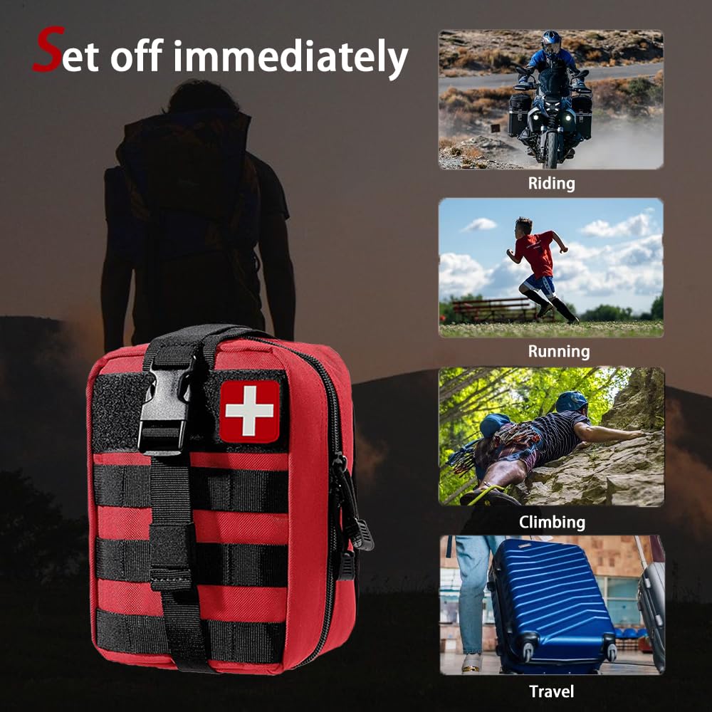 Juego de 293 bolsas Molle de primeros auxilios, kit de supervivencia de emergencia adecuado para actividades al aire libre, hogar, escuela, senderismo, viajes en coche y camping, artículos esenciales