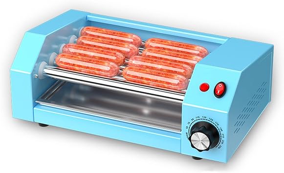 Hot Dog Roller Grill Cooker Machine, Countertop Hot Dog Warmer, Electric 5 Roller Grill Cooker Warmer, Stainless Steel Rollers, Perfect for Breakfast Sausages,Blue