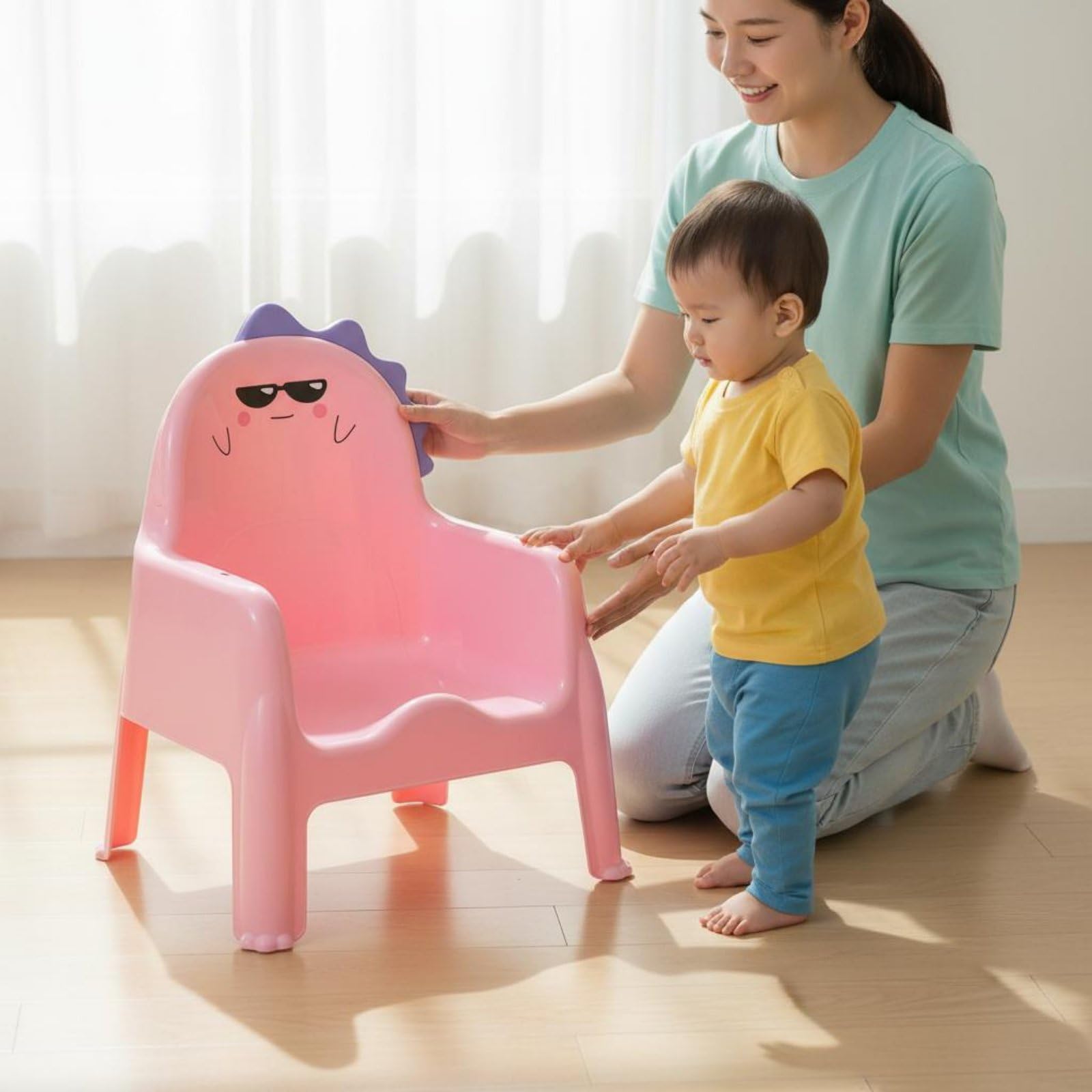 Seggiolino Bambini Sedia Pasti Sedia Poltroncina Infanzia con Schienale Alto Ergonomico in PP Antiscivolo Trasformabile in Tavolino E Seduta Lettura, Verde, Senza Piastra