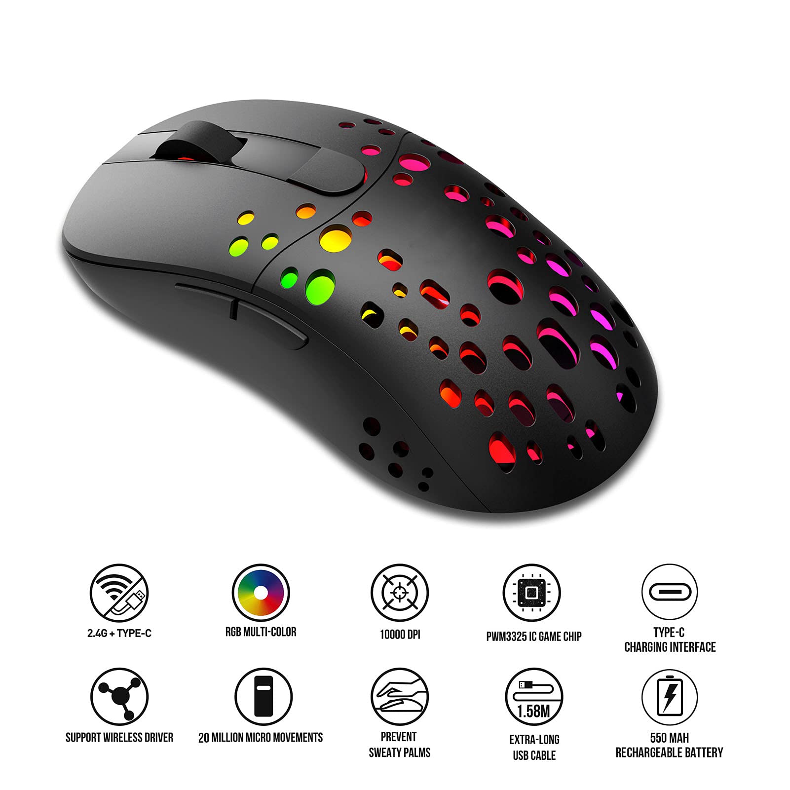 Gaming Mouse 2.4G Dual Mode Six Level Adjustable Precise Control 10000DPI RGB for PC s Gaming Mouse