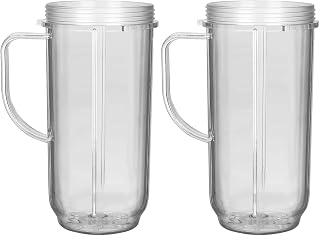 22oz Cup Compatible with NUTRiBULLET Magic Bullet Blender 200W & 250W MB1001 Series, Replacement Part Tall Mugs with Handle, 2 Pack