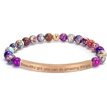 Imperial Jasper Christian Bracelet for Women, 18K Gold Plated Bible Verse Jewelry, Religious Faith Scripture Inspirational Gift, Jesus Catholic Encouragement Jewelry with Gift Box, Rose Gold