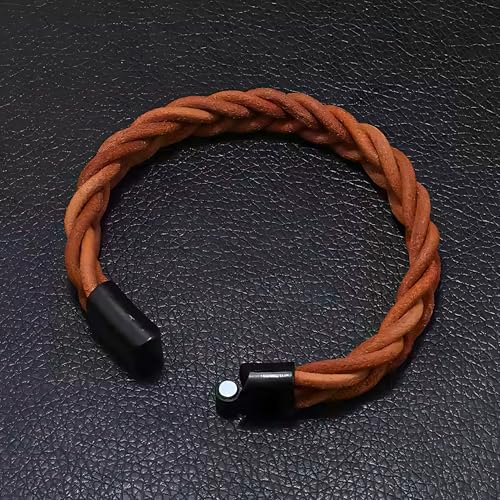 Image of THE MEN THING Leather Bracelet for Men - American Style Genuine Leather Multi-Layer Braided Bracelet with 100% Stainless Steel Magnetic Buckle for Men & Boys (8 inch)