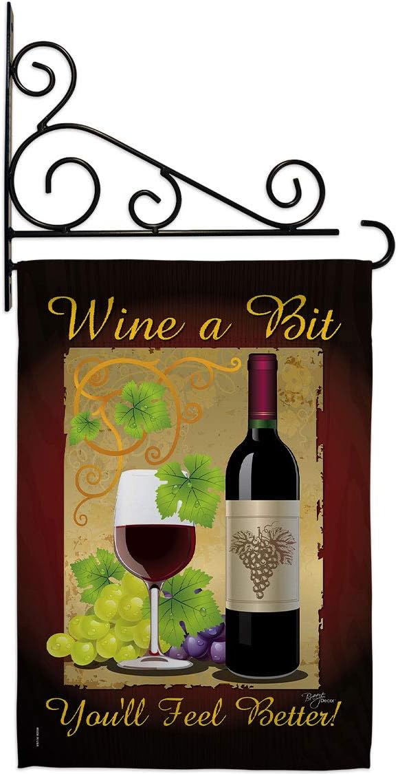 Wine a Bit Garden Flag Set Wall Holder Beverages Drink Fruits Cheese Sangria White Red Rose Dessert Sparkling Small Decorative Gift Yard House Banner Double-Sided Imported 13 X 18.5