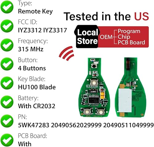 Miniatura 4 de Repuesto para Mercedes Benz 1997-2016 All C CL E G GL ML R S Class Key Fob Control remoto IYZ3312 IYZ3317 315MHz 4 botones, negro