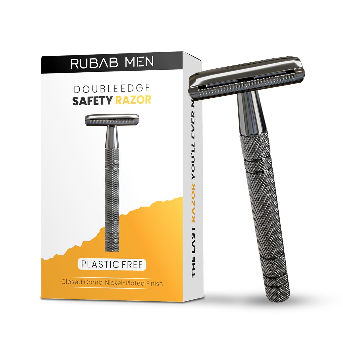 Rubab Men Double Edge Safety Shaving Razor| Premium Single Blade Closed Comb 3 Piece Wet Shave Metal Face Razor | Classic Gunmetal Finish