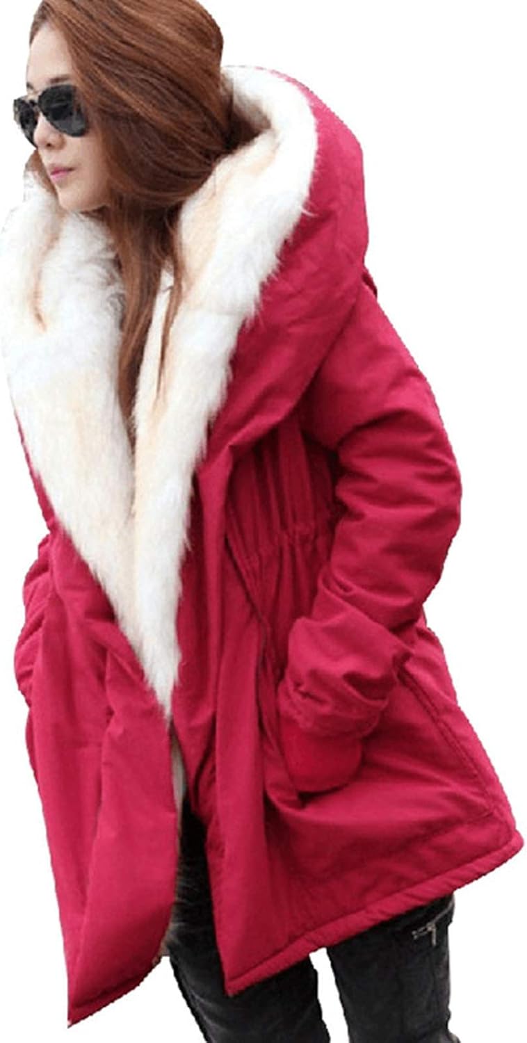 Flygo Women's Thicken Sherpa Fur Lined Hooded Long Anorak Parka Jacket Coat