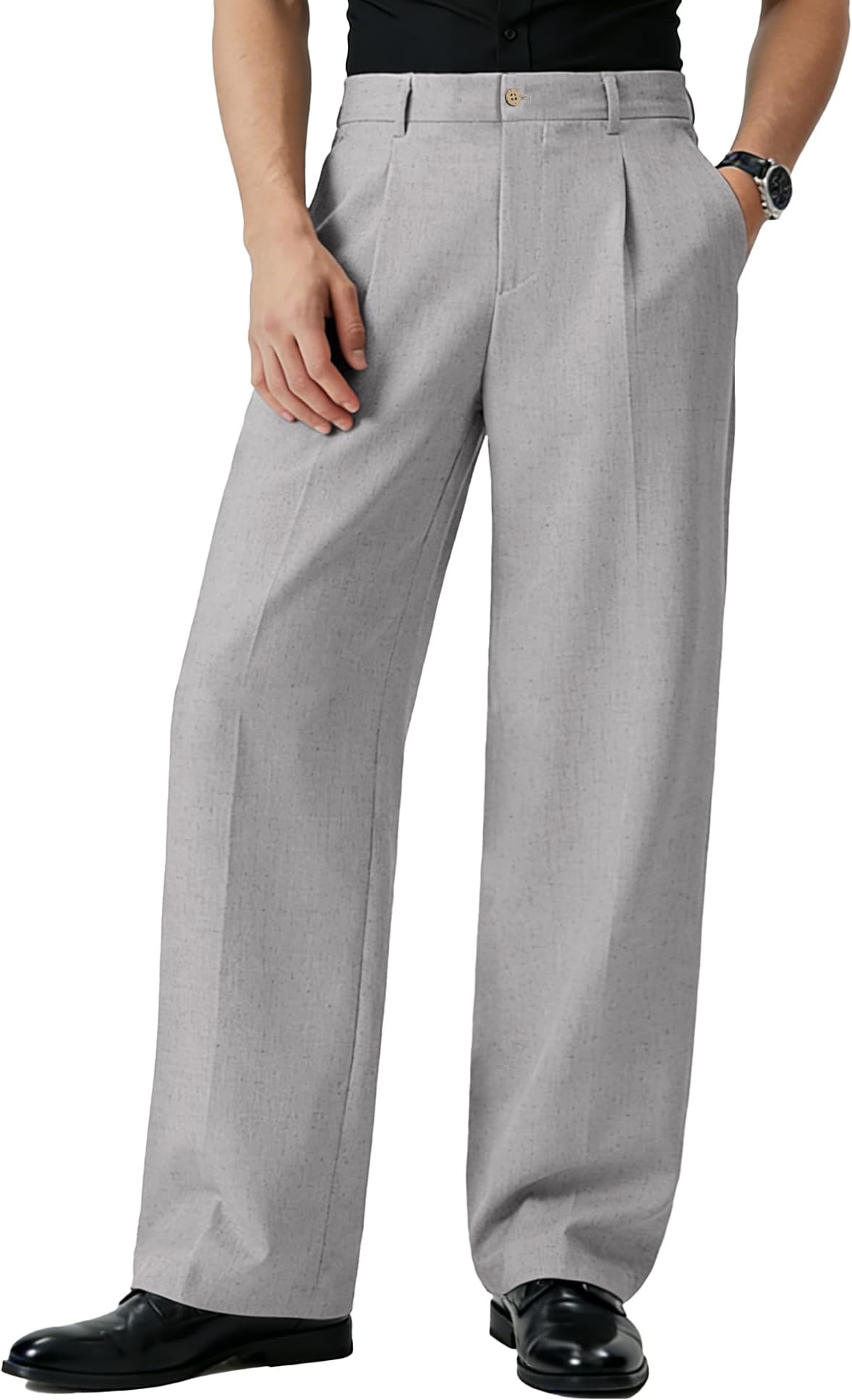 Mens Linen Casual Dress Pants Old Money Wide Leg Baggy Pleated Vintage Relaxed Fit Slacks Work Office Trousers