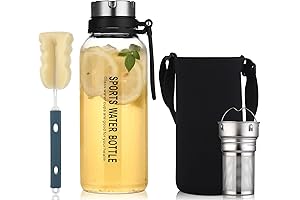Wide-Mouth Glass Water Bottle with Strainer and Sleeve