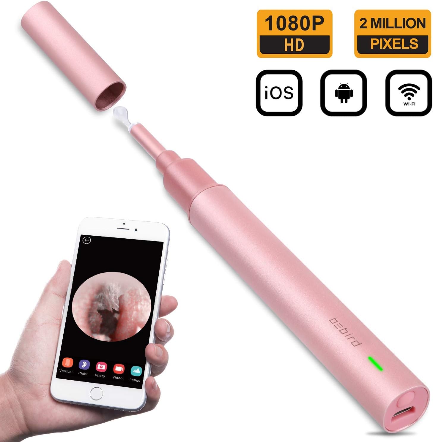Wireless Ear Camera - Ear Endoscope for Ear Wax Removal,WiFi Otoscope with 6 LED Lights and HD 1080P 2Megapixels High Clear Video Quality,Compatible with iOS and Android Smart Phone or Tablet(Pink)