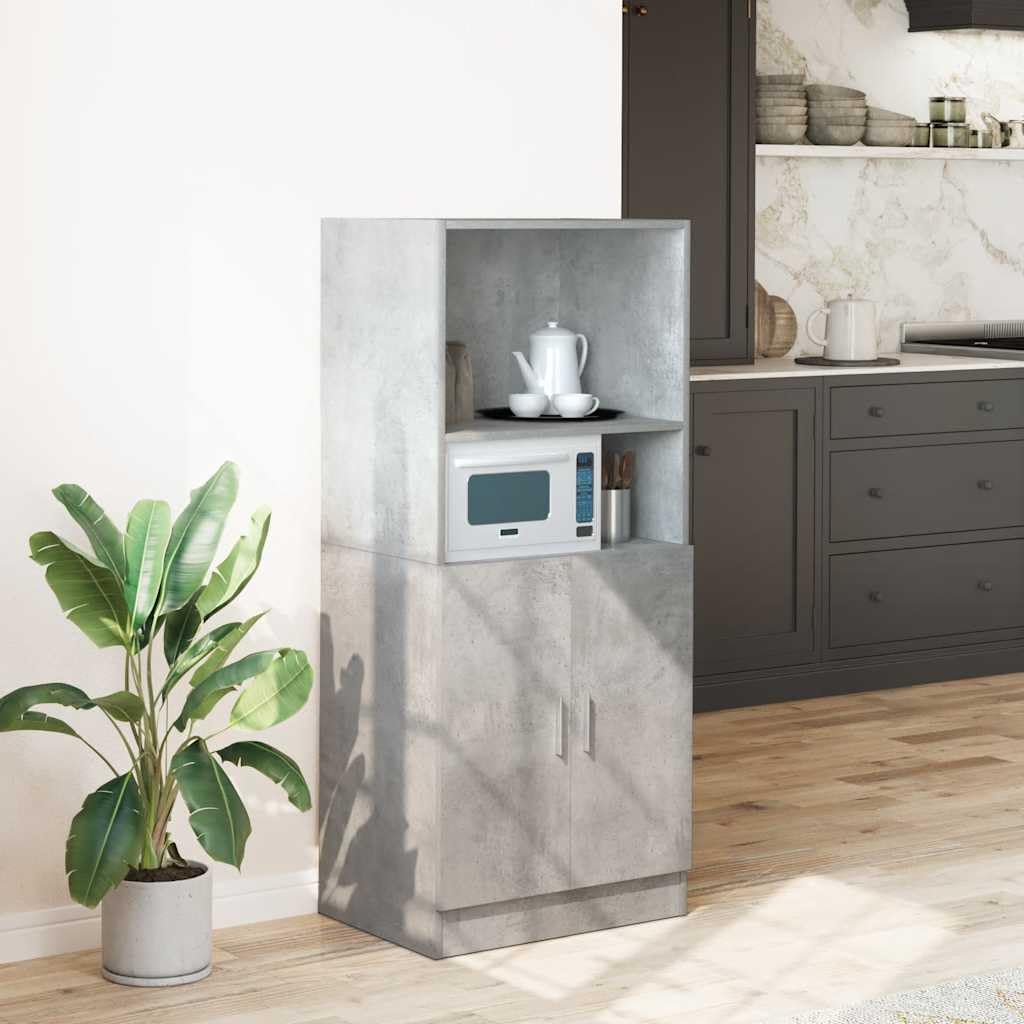 Szara betonowa szafka kuchenna 57 x 41,5 x 131,5 cm z płyty wiórowej z drzwiami i otwartymi półkami, szafka dolna, duża przestrzeń do przechowywania sprzętu AGD, stabilna