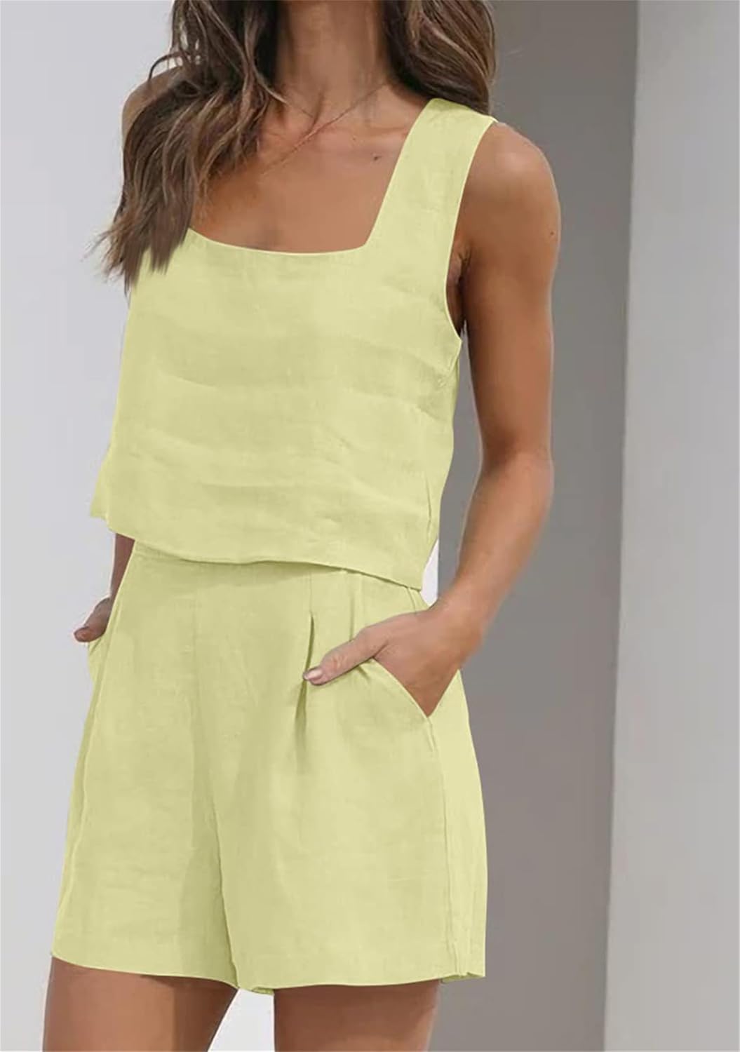 MINTLIMIT Women Linen Shorts Sets 2 Piece Sleeveless Crop Tank Tops High Waist Lounge Shorts Loose Summer Outfitts - Image 2