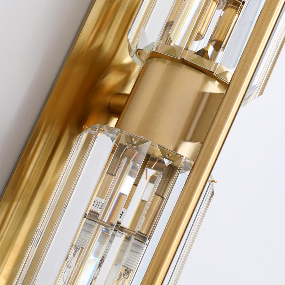 Luci di cortesia in cristallo Apparecchi di illuminazione per vanità del bagno su specchio Lampade da parete moderne a LED Realizzate con finitura in ottone e cristallo K9 Dimmerazione tricromatica