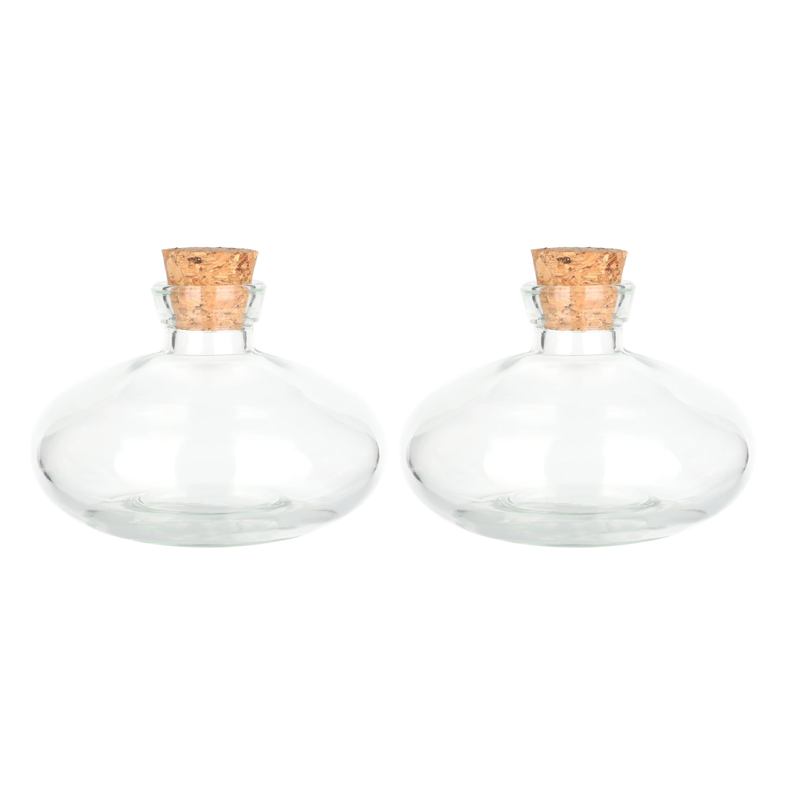 Magic Season Decorative Glass Bottles with Cork Stoppers (4 fl oz. Saucer Shaped Bottles / 2 Pcs)