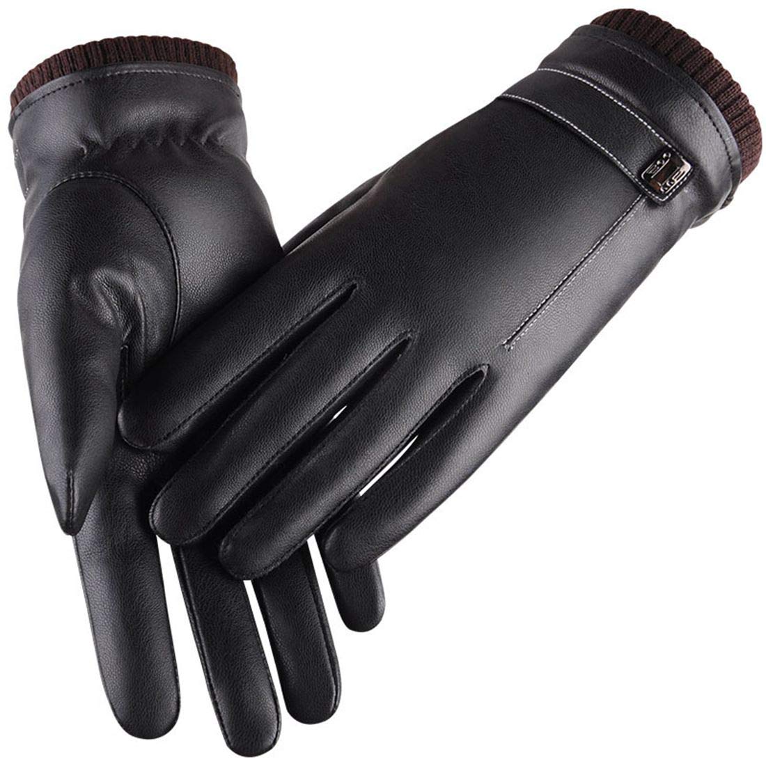 JNKET Winter Couples Gloves PU Leather Gloves Touch Screen Gloves Thicker Warm Coral Velvet Driving Gloves Windproof Waterproof (Men's Gloves)