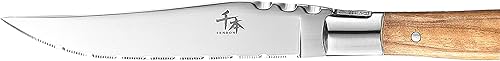 Miniatura 4 de SENBON Cuchillo de carne de 4 piezas de práctico cuchillo de mesa de madera de olivo mango de 420 hojas embalaje de caja de madera