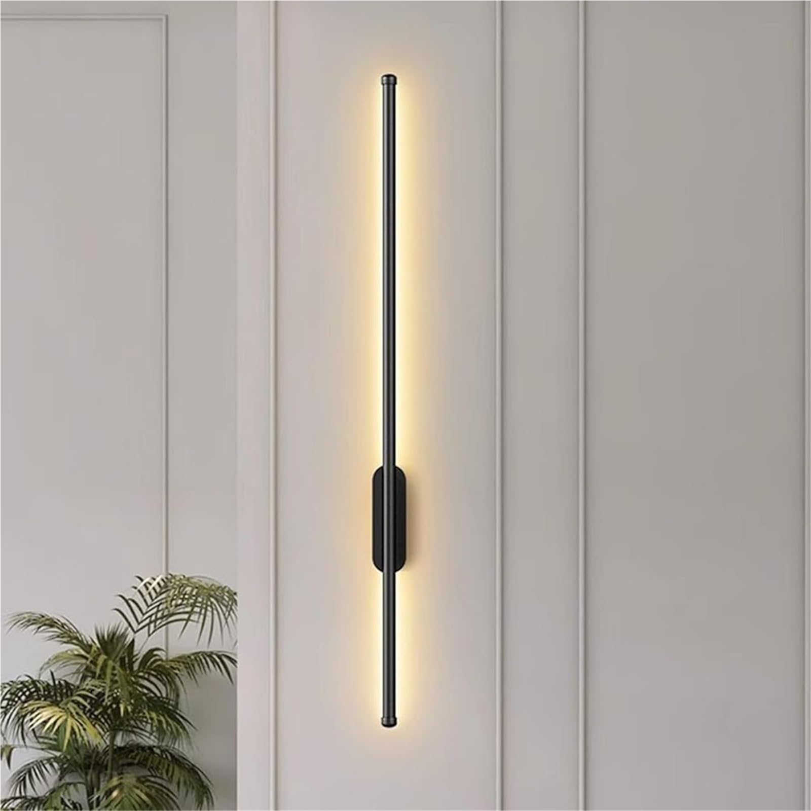 HCZKIUJY Modern LED Wall Sconces Set of 2, Battery Operated Wall Lights with Control, Rechargeable Long Strip Linear Sconce Lamp for Indoor Lighting Decor(Black-60CM)
