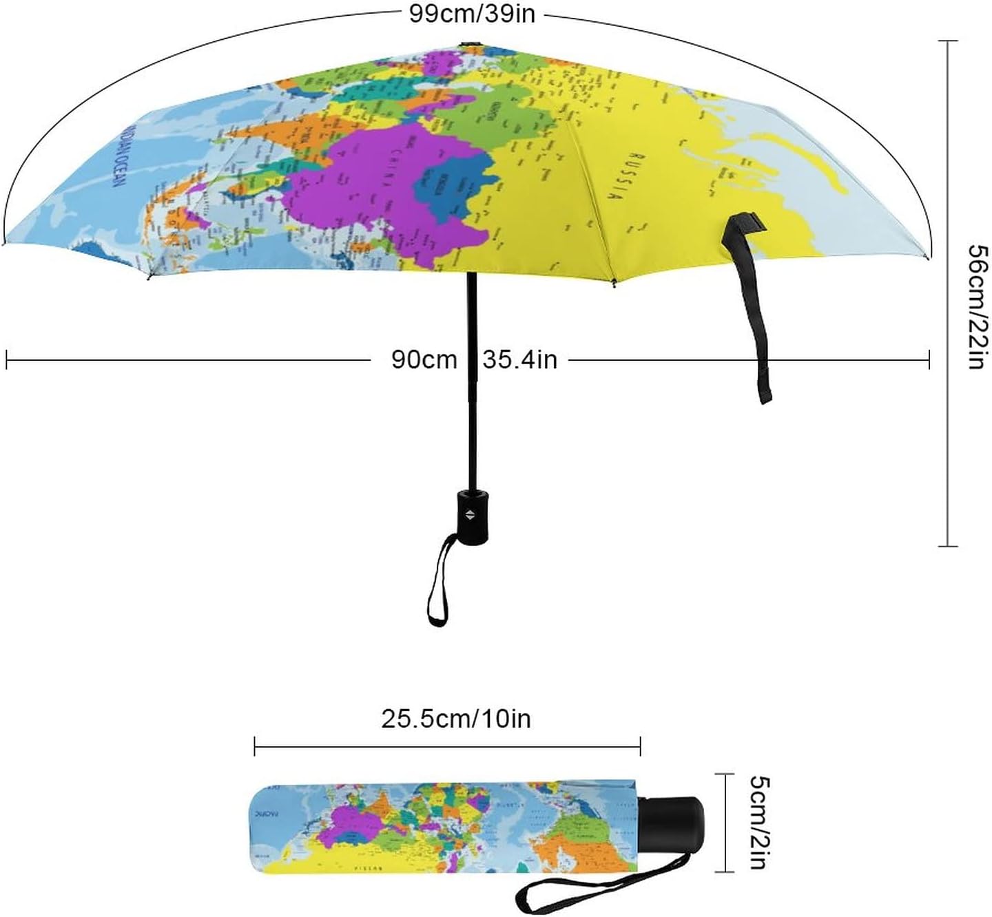 RIMENCH Sun Umbrella UV Protection for Rain Windproof Travel Compact Folding Umbrella Colorful World Map Automatic Open Close Umbrella Portable Umbrella for Women, Men