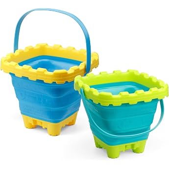 Foldable Beach Bucket Large Collapsible Castle Bucket Sand Bucket with Handle for Kids Adults Pool Camping Drinking Fishing Gear Summer Fun to Play 2 Pack
