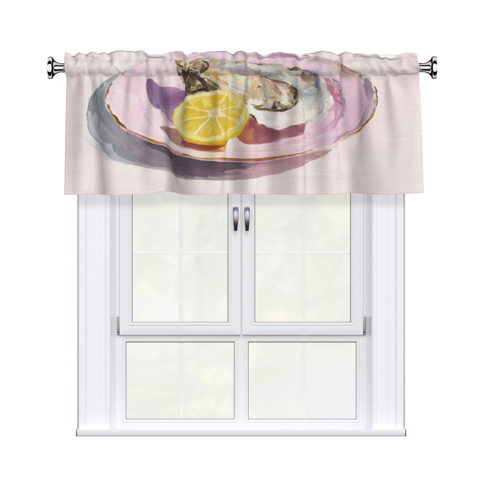 Woshuwo Watercolor An Oyster On Simple Plate Valances For Windows Rod Pocket Window Treatment Short Curtains For Kitchen Living Room Bedroom Decor 54x18in