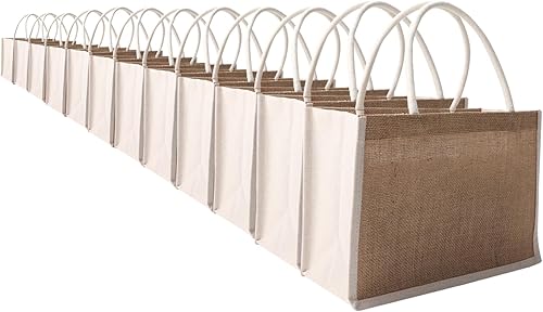 Vista 8 de Bolsas pequeñas reutilizables de yute natural para regalo de Navidad con asas de algodón, bolsas de mano para bodas, damas de honor, bolsa