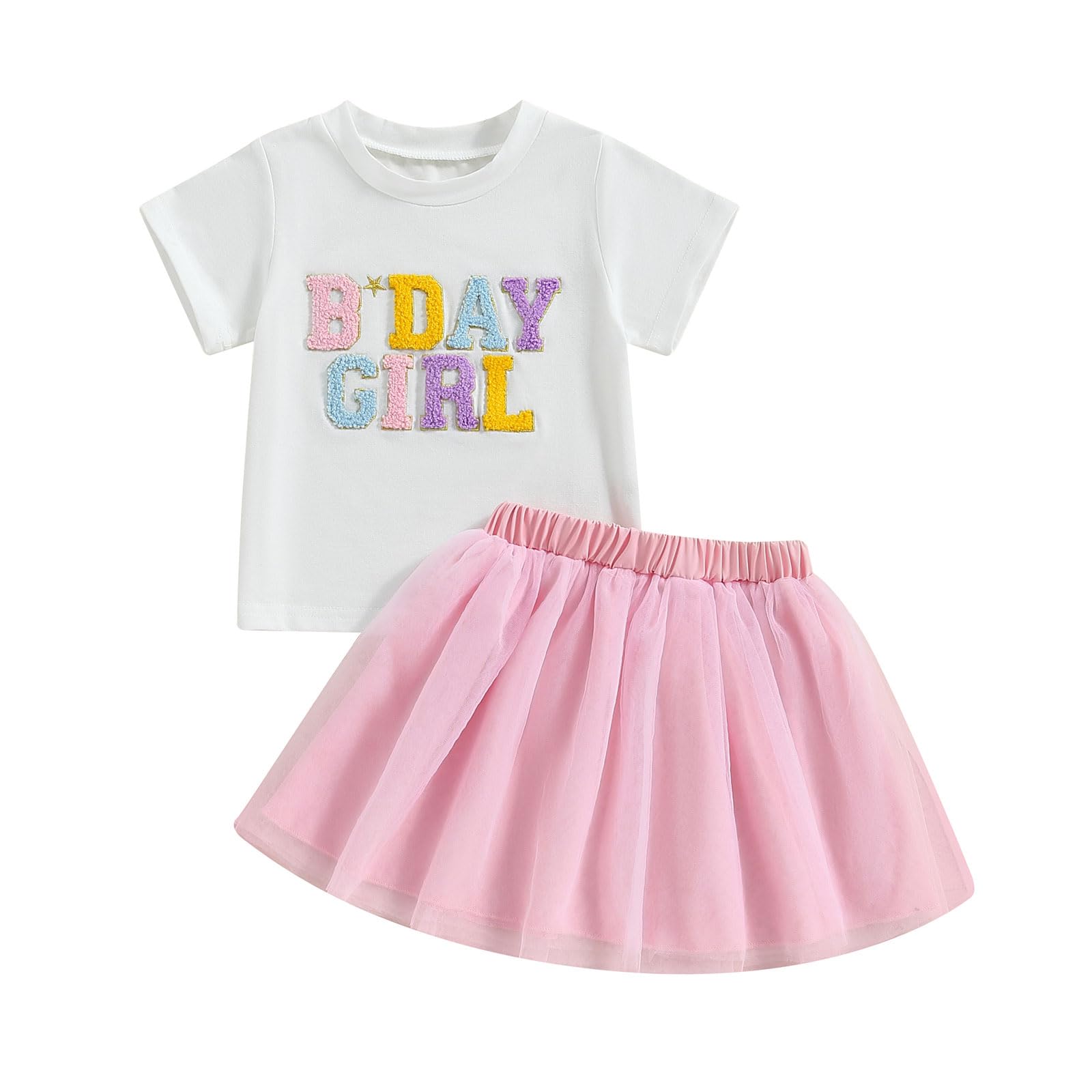 Baby Girl Birthday Outfit Embroidery Birthday Girl Shorts Sleeve Shirts and Tutu Skirts Set Baby Girl Birthdays Outfit (Pink, 5-6 Years)