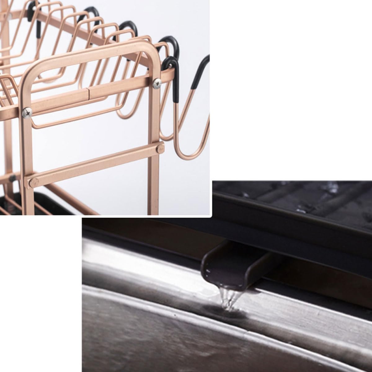 Mobestech Doppellagiges Aluminiumlegierung Küchen Abtropfgestell als Geschirrkorb und Besteckhalter für Küche Leicht zu Reinigen und Modernes Elegantes Design