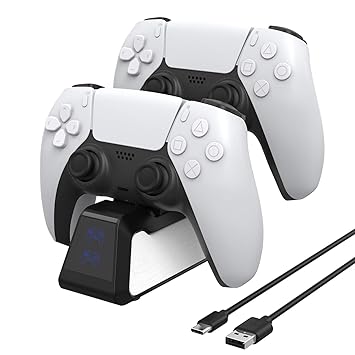 KIWIHOME PS5 Controller Charger Fast Charging Station, DualSense Charging Dock Stand for PS5 Playstation 5 Controller Accessories with LED Indicators and USB C Charging Cable (White)